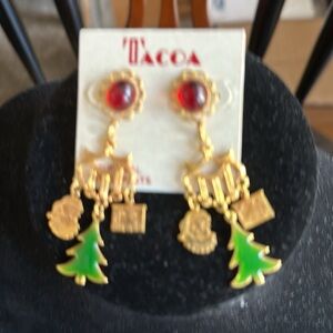 Vintage Tacoa Gold Tone Christmas Earrings